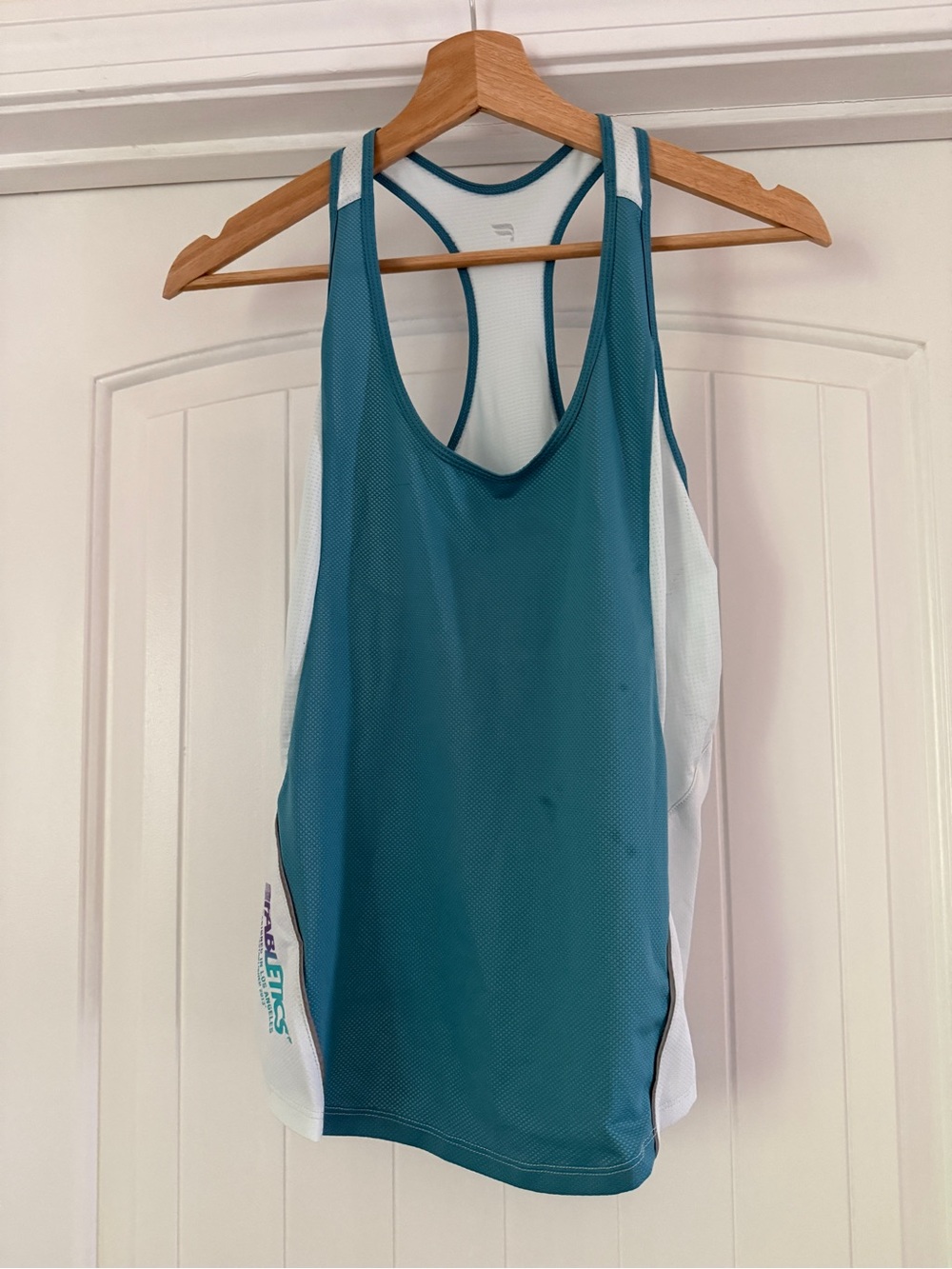 Fabletics Teal and White Racerback Mesh Tank